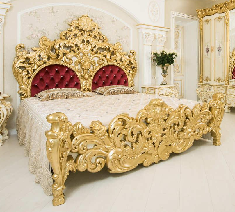 Кровать спальни "Барокко" слоновая кость+ золото