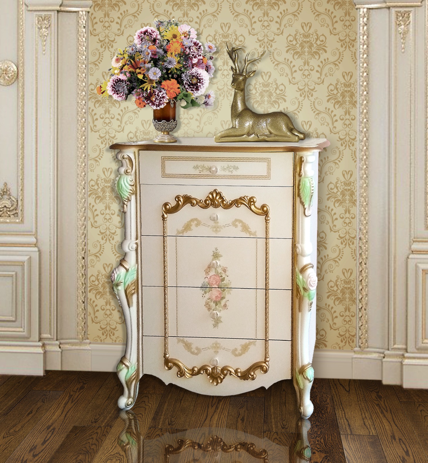 CШ-08 Комод, слоновая кость+золото, спальня "Шейх" 