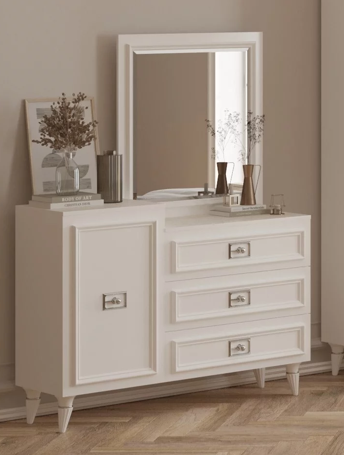 Стол туалетный (комод) (бел.-сереб.) спальня "Виктория"