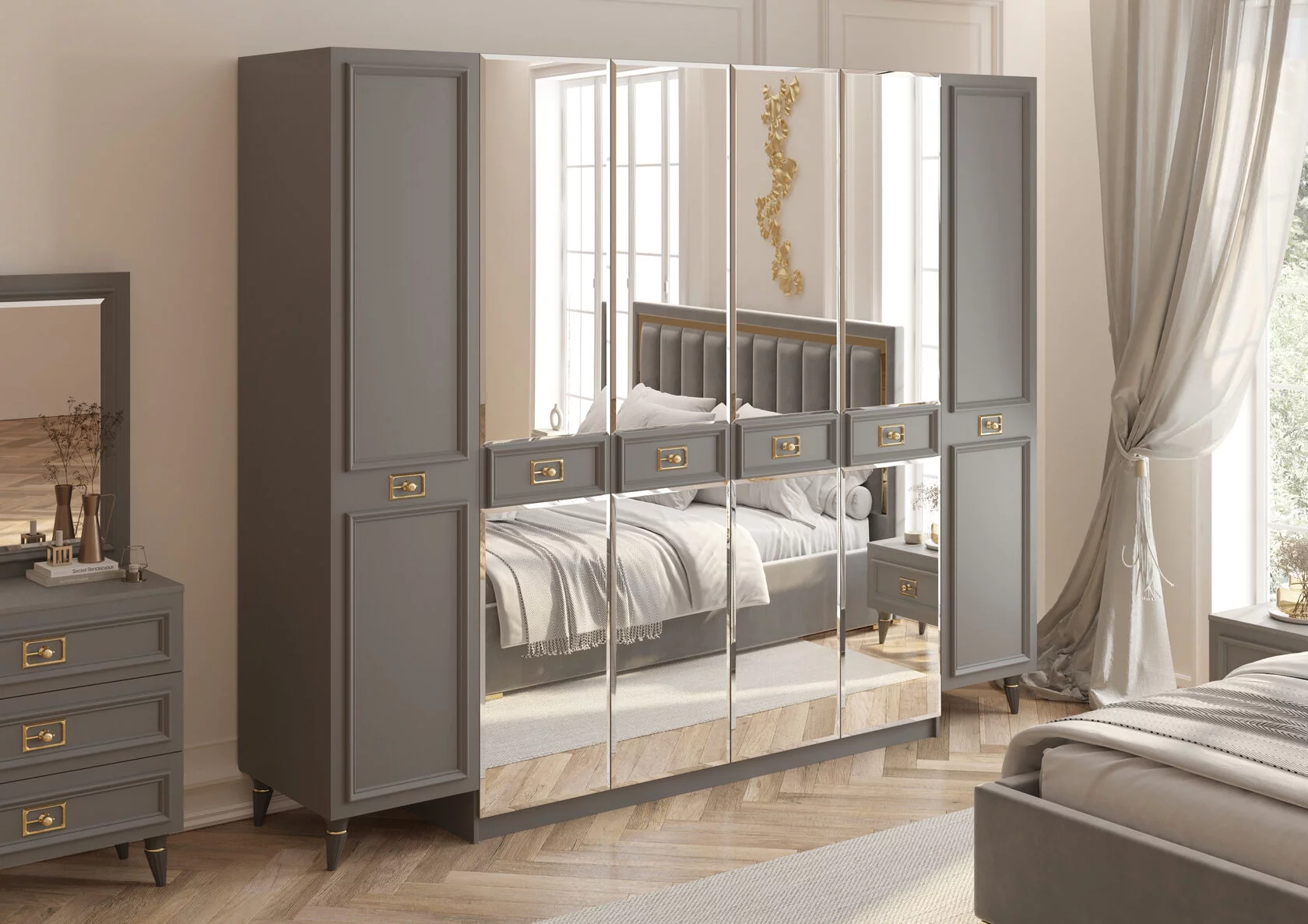 Шкаф 6-дверный (сер.-зол.) спальня "Виктория"