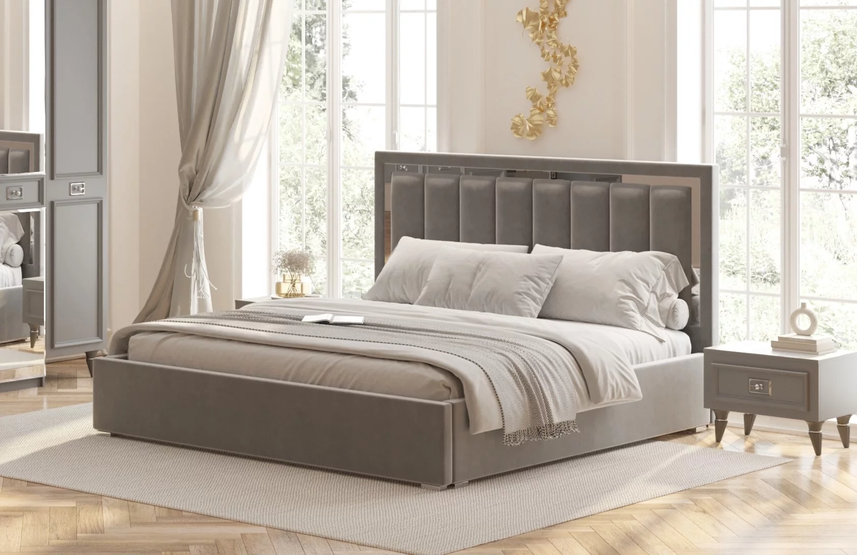 Кровать сп/м 1,8м (сер.-сереб.) спальня "Виктория"