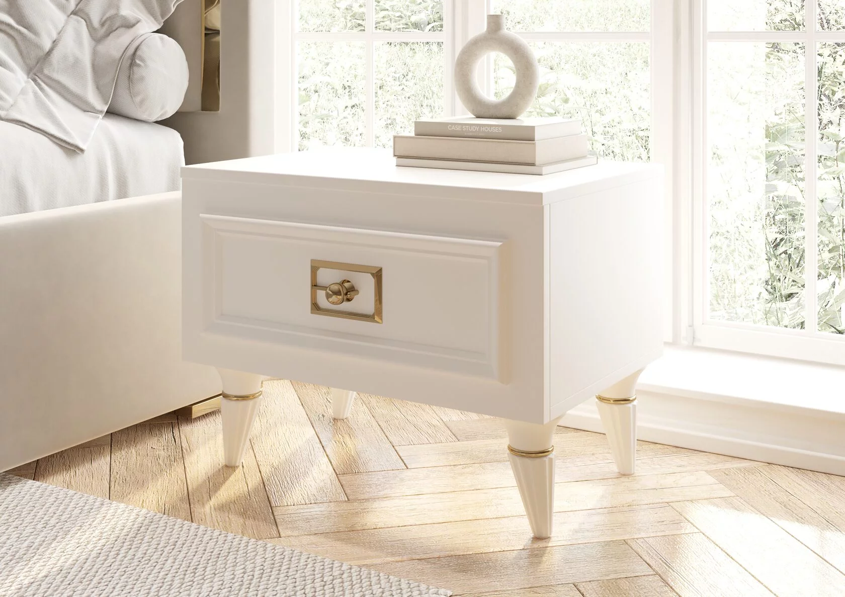 Тумба прикроватная "Виктория" Белый/золото