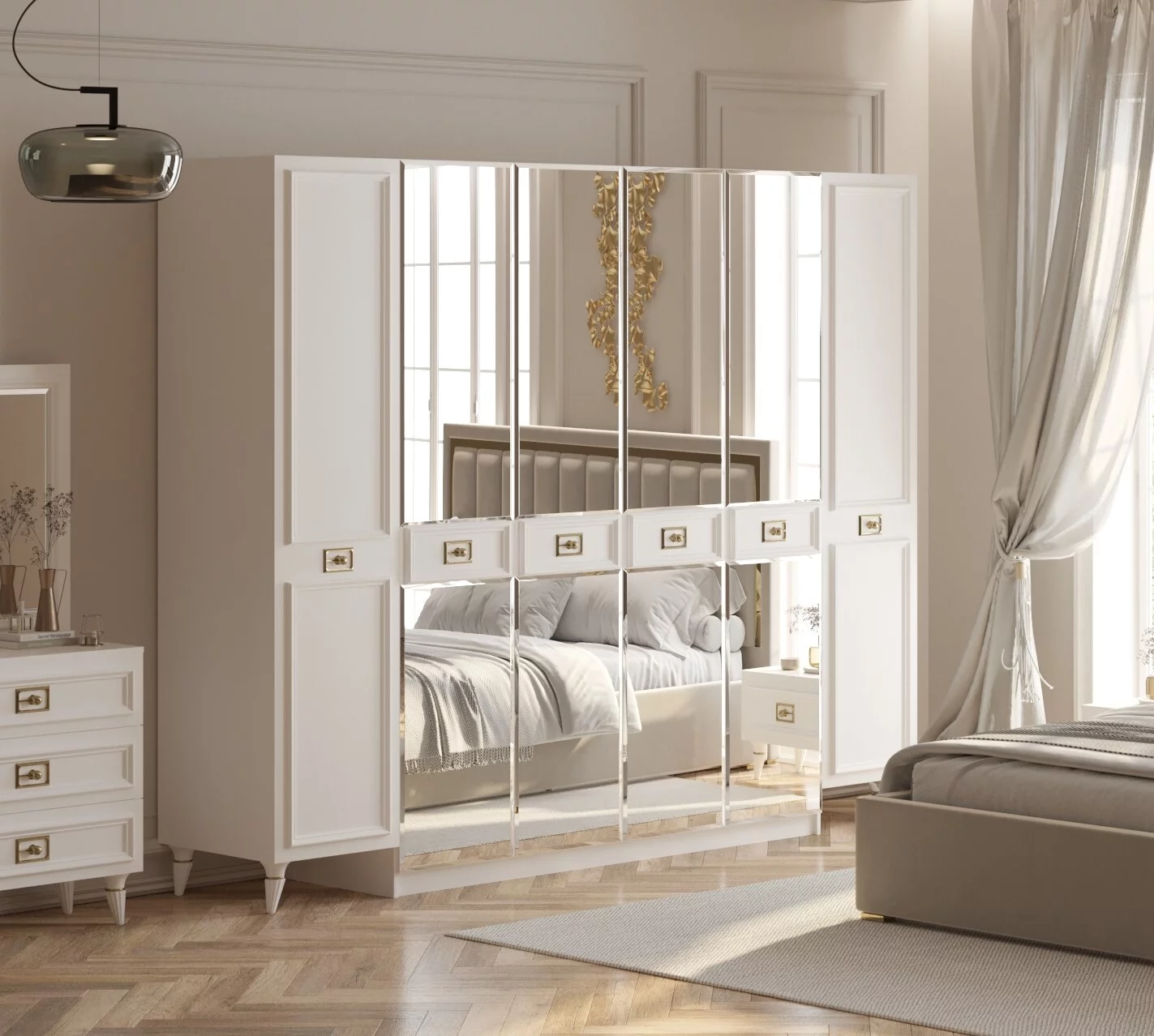 Шкаф 6-дверный (бел.-зол.) спальня "Виктория"