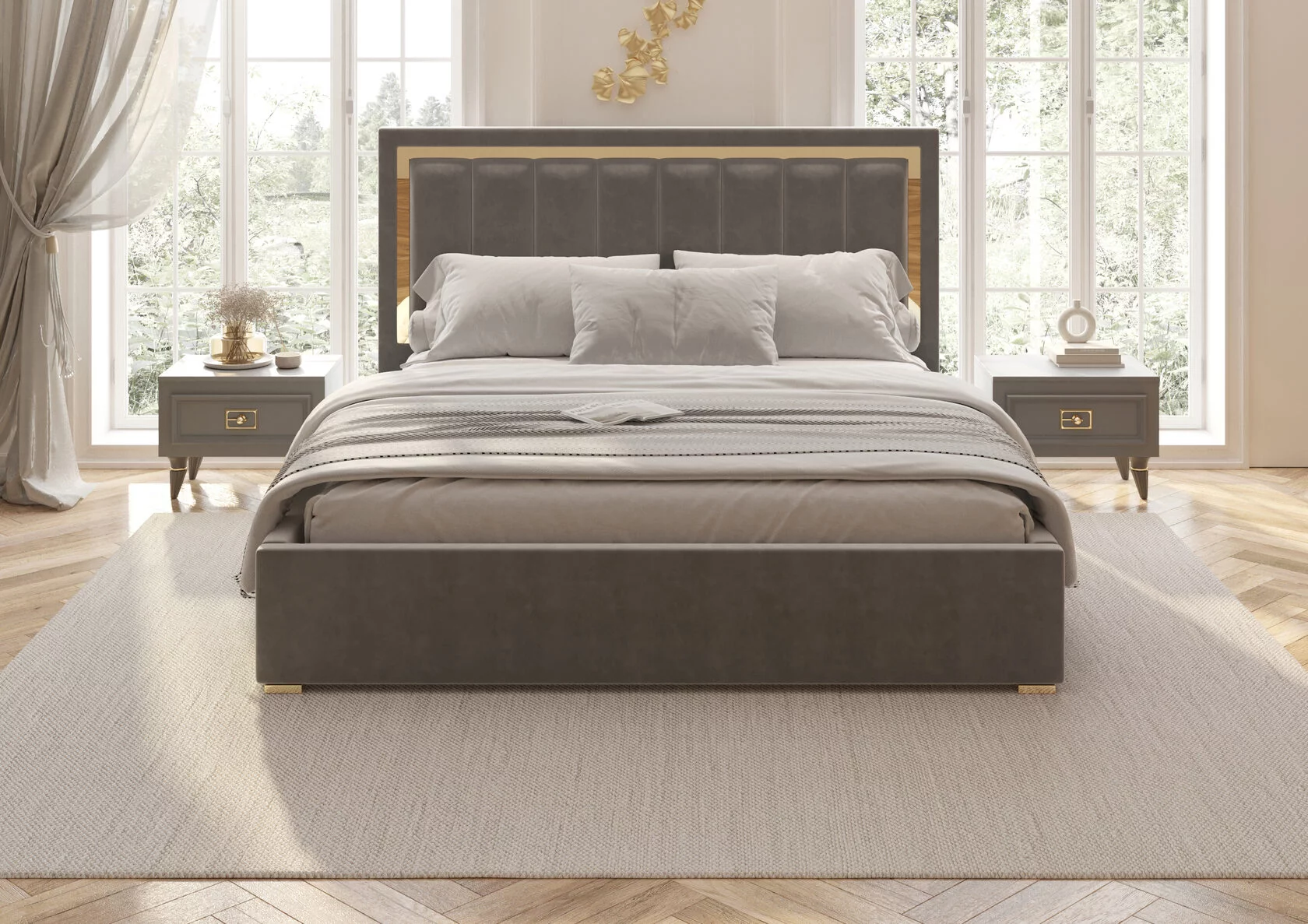 Кровать сп/м 1,8м (сер.-зол.) спальня "Виктория"