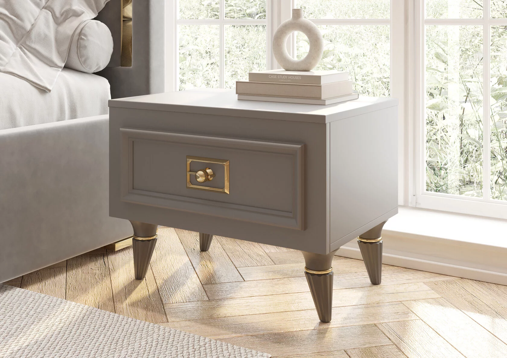 Тумба прикроватная "Виктория" Серый/золото