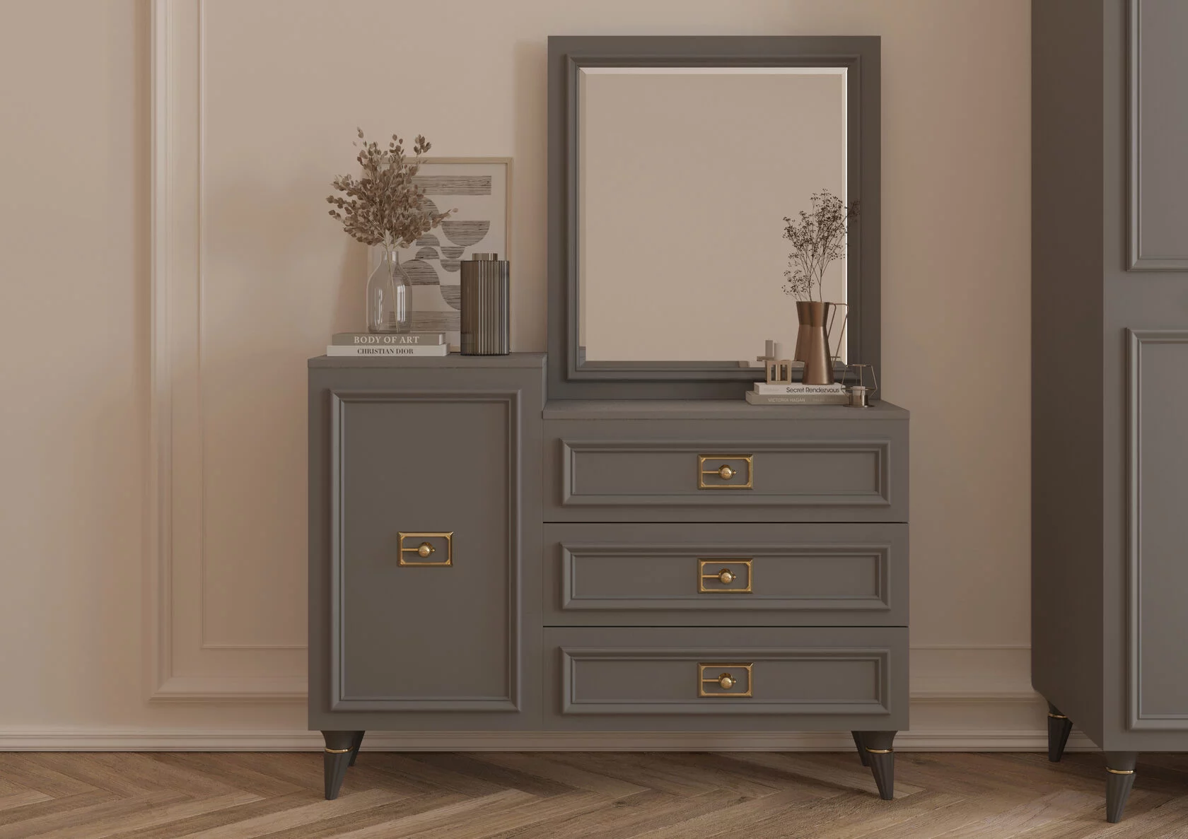 Стол туалетный (комод) (сер.-зол.) спальня "Виктория"