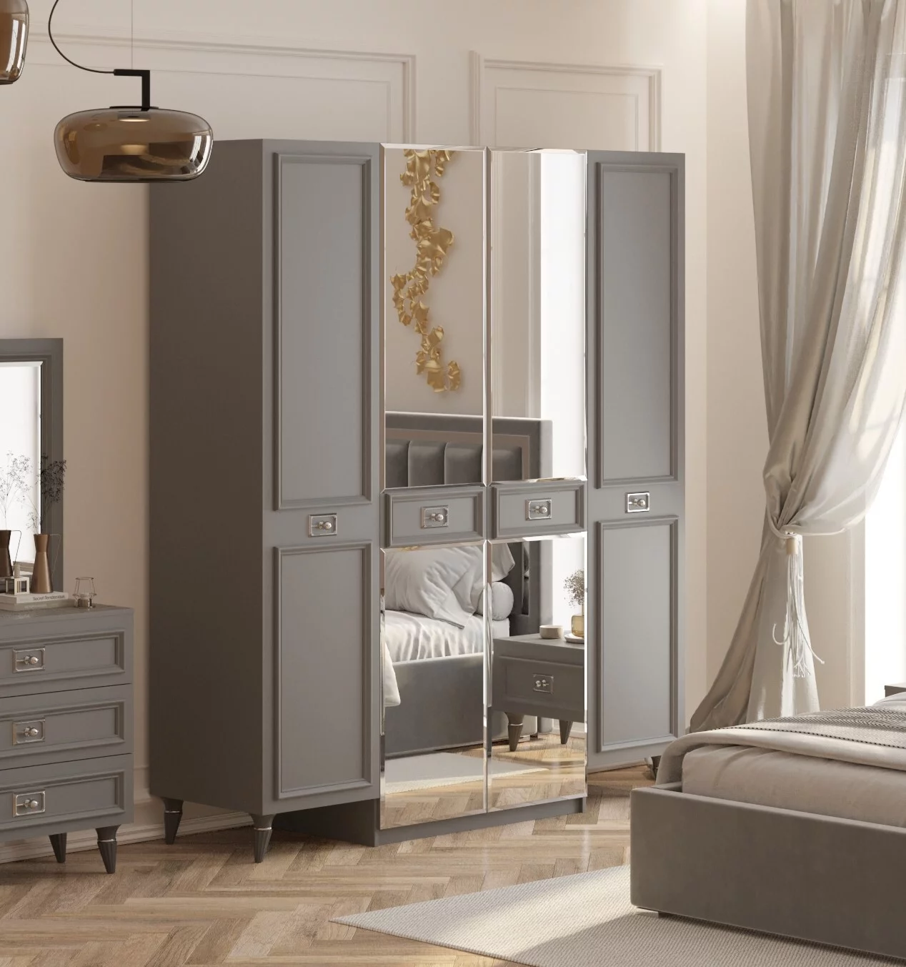 Шкаф 4-дверный (сер.-сереб.) спальня "Виктория"