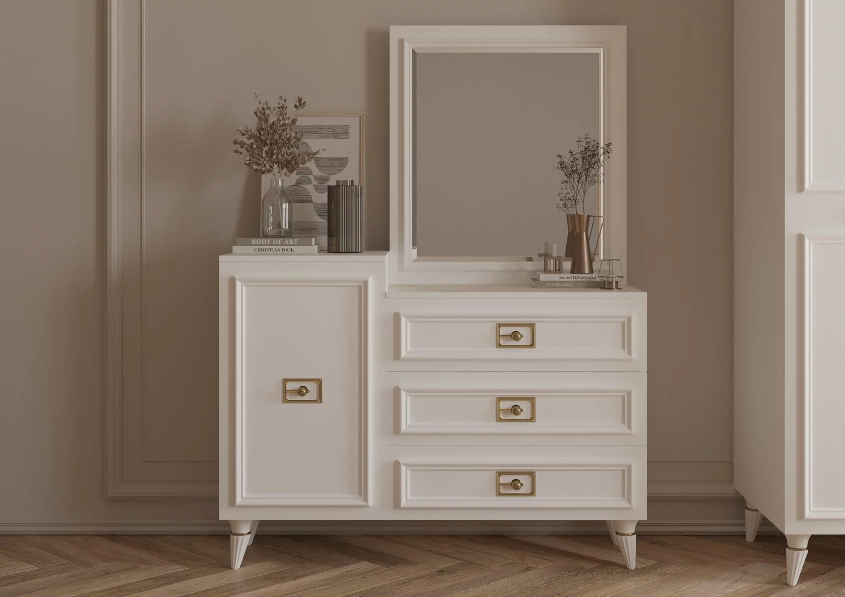 Стол туалетный (комод) (бел.-зол.) спальня "Виктория"