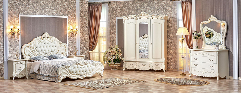 Купить Спальня "Элиза Люкс" (Кровать 1,6; 2 тумбы; Комод с зеркалом; Шкаф 3 дверный) мебельной фабрики АРИДА за 362 373р.