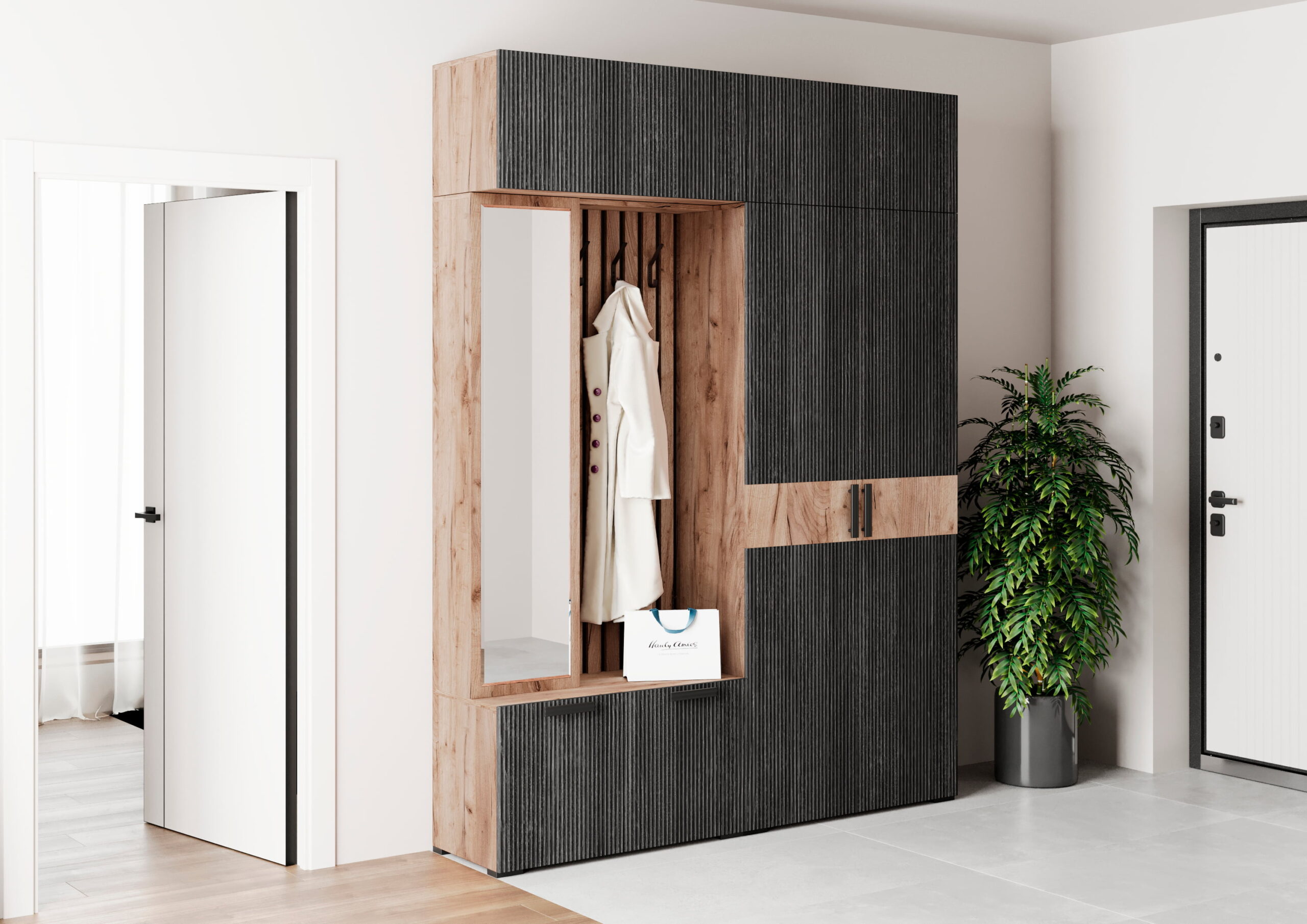 Прихожая «Берта» Вариант компоновки N 3 с антресолью (ПБ-03+ПБ-02+ПБ-05+ПБ-05) 2700х420х240